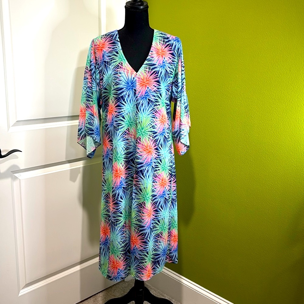 Elaine Turner Landa Palm Tropical Caftan Dress Size XS NWT